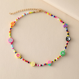 Colorful Fruit Beaded Tai Chi Rice Necklace for Women's Fashion Jewelry