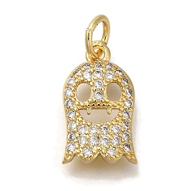 Rack Plating Brass Micro Pave Cubic Zirconia Charms, Cadmium Free & Lead Free, Long-Lasting Plated, Ghost