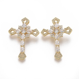 Brass Micro Pave Cubic Zirconia Pendants, Cross, Clear