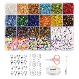 Ювелирные изделия, в том числе 16 цветные круглые стеклянные бусины с круглым отверстием и серебряной подкладкой, плоские круглые бусины акриловые, сплав цинка застежками, Железные соединительные колечки, Эластичная кристальная нить, пинцет и ножницы