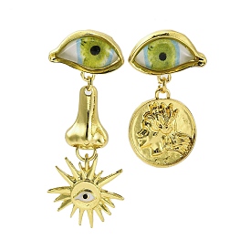 Серьги-гвоздики из сплава и смолы, дурной глаз и солнце, слева и справа