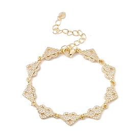 Clear Cubic Zirconia Heart with Wing Link Chain Bracelet, Brass Jewelry for Women, Cadmium Free & Lead Free