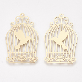 Brass Pendants, Etched Metal Embellishments, Cadmium Free & Nickel Free & Lead Free, Birdcage