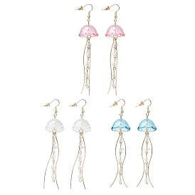 Iron Dangle Earrings, with Plastic Pendants, Jellyfish, Golden