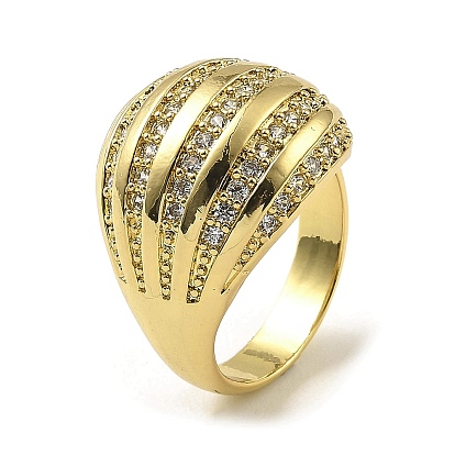 Rack Plating Brass Micro Pave Cubic Zirconia Finger Ring, Long-Lasting Plated, Lead Free & Cadmium Free