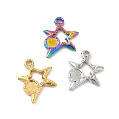 304 Stainless Steel Pendants Cabochon Settings, Star with Round Tray