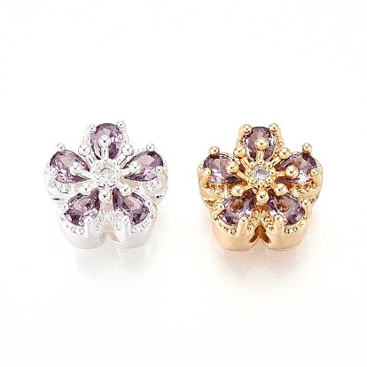 Латунные микро проложить кубического циркония бусы, цветок