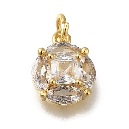 Rack Plating Brass Micro Pave Cubic Zirconia Pendants, Long-Lasting Plated, Cadmium Free & Lead Free, Flat Round
