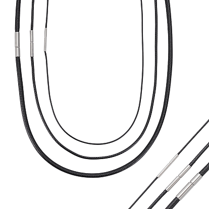 6 шт. 3 стили изготовление ожерелий из черного вощеного шнура, с 304 нержавеющей стали застежки