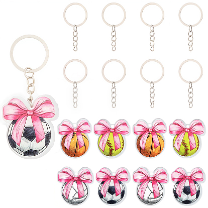 Наборы для ключей, включая прозрачные акриловые подвески с печатью и разъемные железные брелоки для ключей., бантик с футбольным мячом