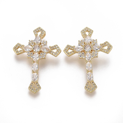 Brass Micro Pave Cubic Zirconia Pendants, Cross, Clear