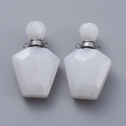 Faceted Natural Gemstone Openable Perfume Bottle Pendants, Essential Oil Bottles, with 304 Stainless Steel Findings