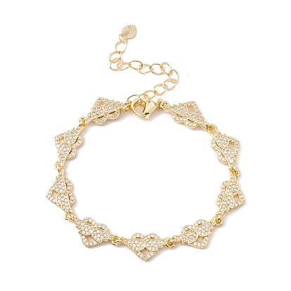 Clear Cubic Zirconia Heart with Wing Link Chain Bracelet, Brass Jewelry for Women, Cadmium Free & Lead Free