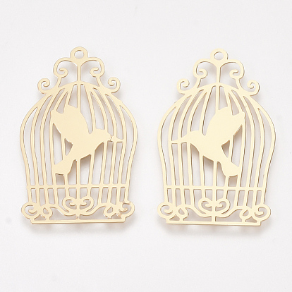 Brass Pendants, Etched Metal Embellishments, Cadmium Free & Nickel Free & Lead Free, Birdcage