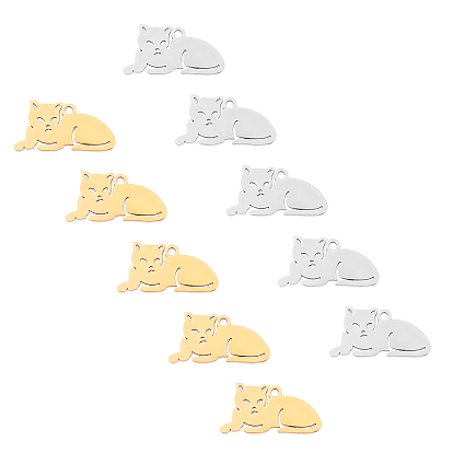 201 Stainless Steel Kitten Pendants, Lying Down Cat Shape