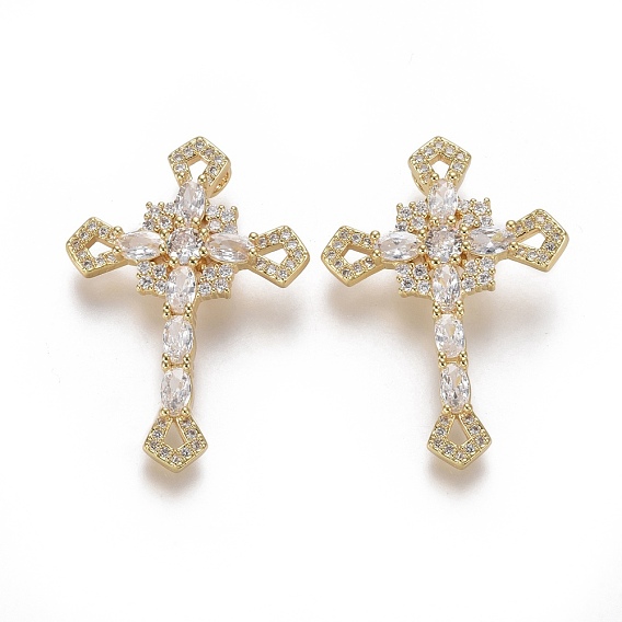 Brass Micro Pave Cubic Zirconia Pendants, Cross, Clear