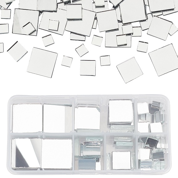 Glass Cabochons, Mirror Mosaic Border Craft Tiles, for Home Decoration or DIY Crafts, Square