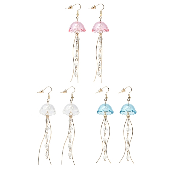 Iron Dangle Earrings, with Plastic Pendants, Jellyfish, Golden