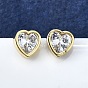 Женские серьги-гвоздики из латуни с микропаве и прозрачным кубическим цирконием, сердце