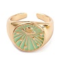 Brass Enamel Cuff Rings, Open Rings, Long-Lasting Plated, Real 18K Gold Plated, Flat Round with Planet