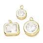 Brass Pave Clear Cubic Zirconia Pendants, Octagon/Flat Round Charms, Single Stone Charms, Long-Lasting Plated, Rack Plating, Lead Free & Cadmium Free