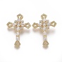 Brass Micro Pave Cubic Zirconia Pendants, Cross, Clear