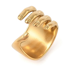 304 Stainless Steel Hand Shape Open Cuff Rings for Women