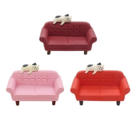 Resin Sofa with Cat Ornaments, Micro Landscape Furniture Dollhouse Accessories, Pretending Prop Decorations