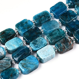 Natural Apatite Beads Strands, with Seed Beads, Rectangle