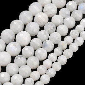 Бусины из натурального радужного лунного камня, граненые, круглые