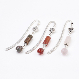 Signets pendentifs pierres naturelles, avec les accessoires en alliage de style tibétain