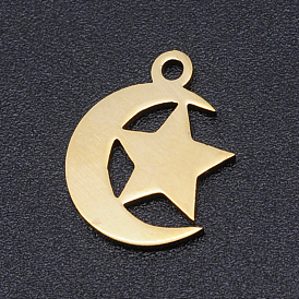 201 Stainless Steel Laser Cut Charms, Star with Moon