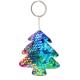 Double-sided reflective sequin Christmas tree key chain sequin Christmas bag pendant car key chain