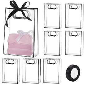 24 Rechteckige PVC-Geschenktüten mit Lochgriff für Süßigkeiten, Einkaufen mit 1 Rolle 25 Yards Polyesterband