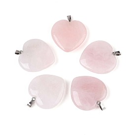 Природного розового кварца подвески, с защелкой из нержавеющей стали на поручнях, сердце, цвет нержавеющей стали