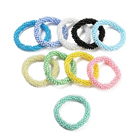 Crochet Glass Beads Braided Stretch Bracelet, Nepel Boho Style Bracelet