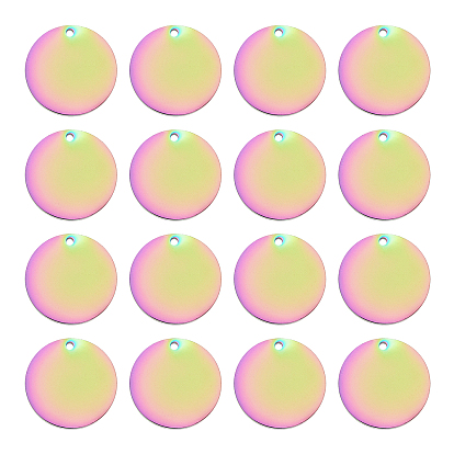 20шт. вакуумное покрытие pvd 304 подвески из нержавеющей стали, полированный, штамповка пустой метки, лазерная резка, плоско-круглые, радуга