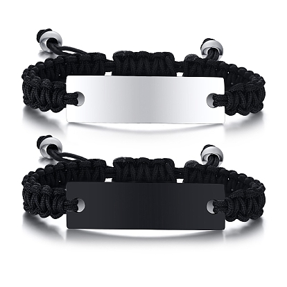 Браслеты из нержавеющей стали с прямоугольными звеньями, регулируемые мужские браслеты из нейлонового шнура