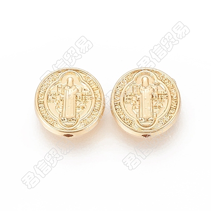 10pcs perles en laiton, plaqué longue durée, plat rond avec CSSML croix ndsmd dieu père christianisme religieux