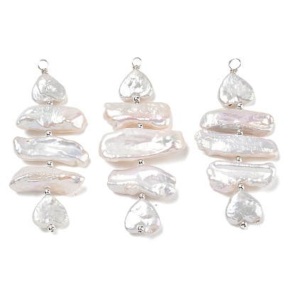 Крупные подвески из натурального барочного жемчуга кеши с ядром., амулеты в виде рыбок с круглыми медными петлями, серебряный цвет гальваническим