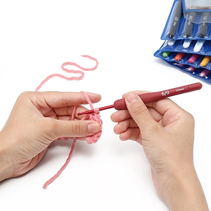 9Pcs PVC Handle Aluminium Head Crochet Hooks, Handmade Knitting Tools