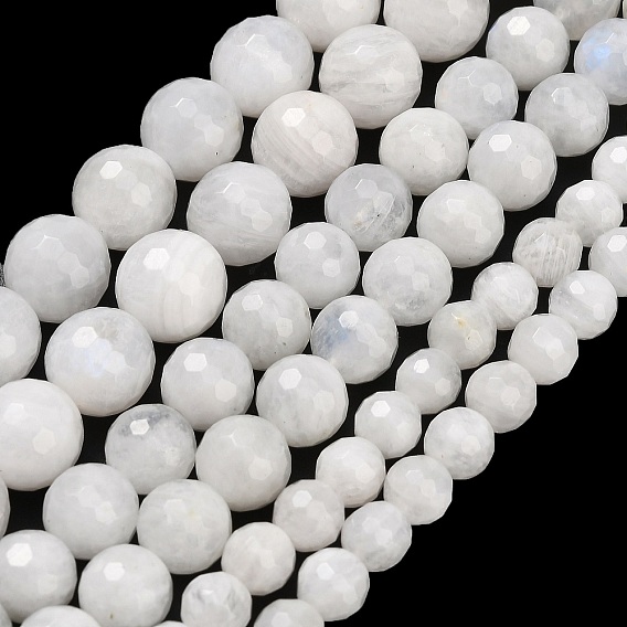 Бусины из натурального радужного лунного камня, граненые, круглые