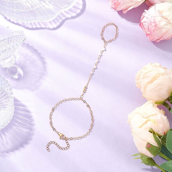 Латунные цепочки ручной работы с гранеными стеклянными звеньями браслеты-кольца для женщин, с браслетами из цепочек и тросов