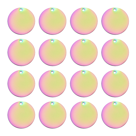 20шт. вакуумное покрытие pvd 304 подвески из нержавеющей стали, полированный, штамповка пустой метки, лазерная резка, плоско-круглые, радуга