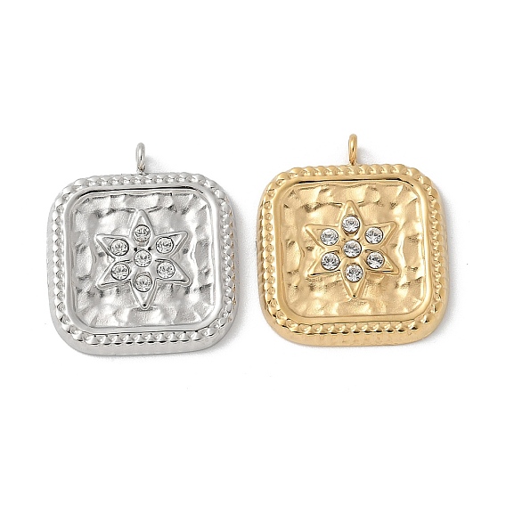 304 из нержавеющей стали горный хрусталь подвески, прямоугольник амулеты, ионное покрытие (ip)