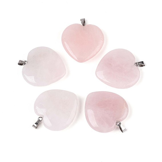 Природного розового кварца подвески, с защелкой из нержавеющей стали на поручнях, сердце, цвет нержавеющей стали