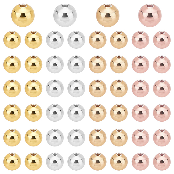 60шт 4 цвета стойка покрытие латунные бусины, без кадмия и без свинца, круглые