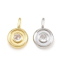 Brass Pave Clear Cubic Zirconia Charms, Flat Round Charms, Rack Plating, Long-Lasting Plated, Lead Free & Cadmium Free