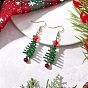 Серьги-подвески из латуни и стекла в форме рождественской елки с колокольчиком