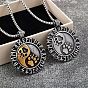 Vintage 304 Stainless Steel Viking Flat Round with Paw Print Rune Pendant Necklaces for Men